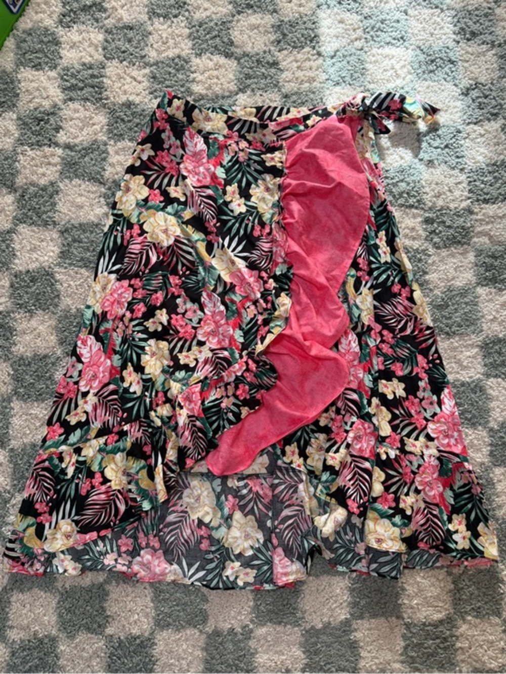 Allegra K nwt Floral Wrap Skirt Pink Ruffle high low tropical Hawaiian Sz Medium